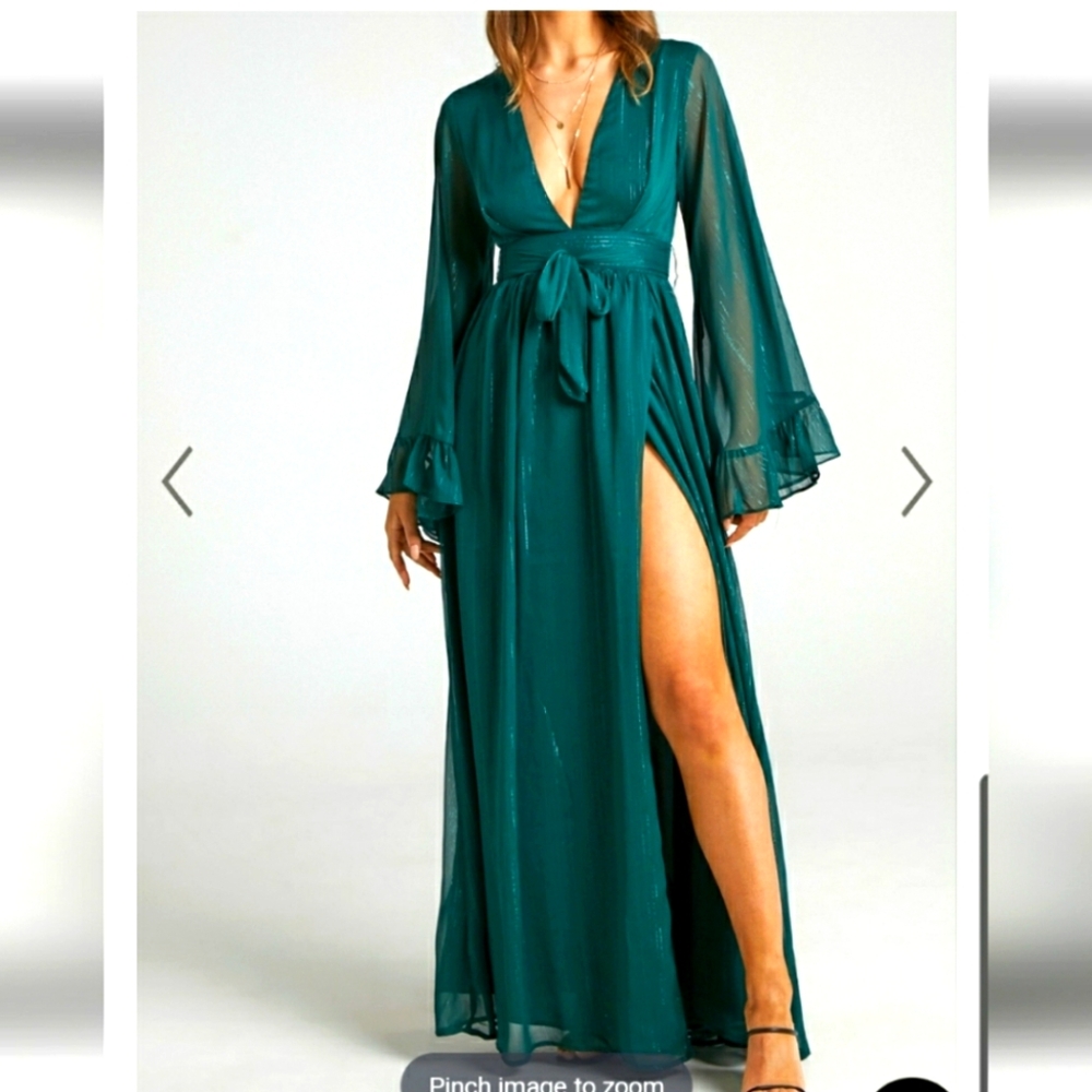 Showpo Emerald Green Dangerous Woman Maxi Dress Plunge Thigh Slit 16